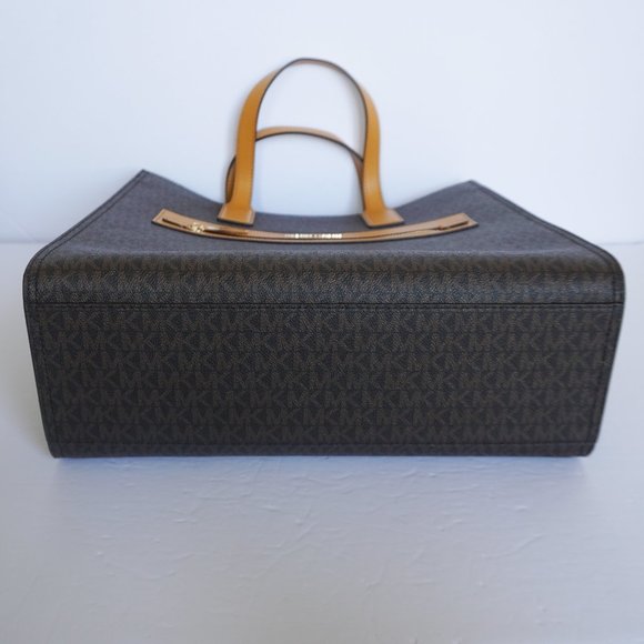 Michael Kors Kenly Large North South Tote Shoulder Bag MK Brown Yellow - Picture 5 of 10